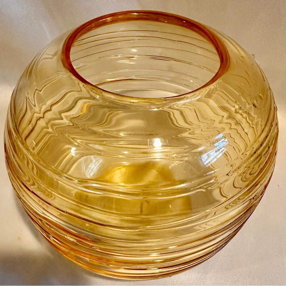 Vintage Light Golden Amber Yellow Murano Art Glass Vase Round Console Bowl
